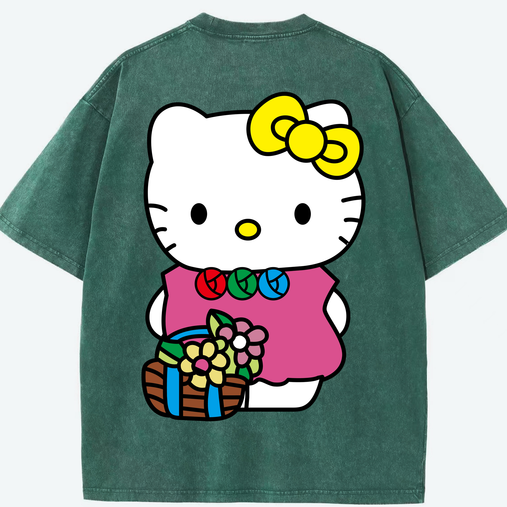（画像用） Hello Kitty ハローキティ 綿100% ヴィンテージ風 半袖Tシャツ（背面プリント）